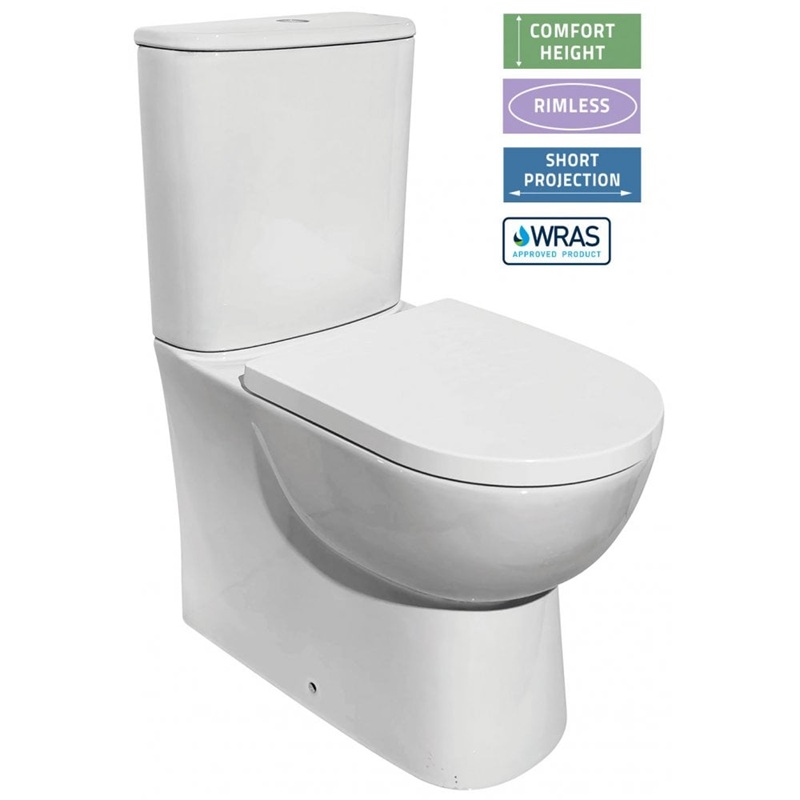 Estoril Comfort Height Rimless Close Coupled Pan & Soft Close Seat - Closed Sided